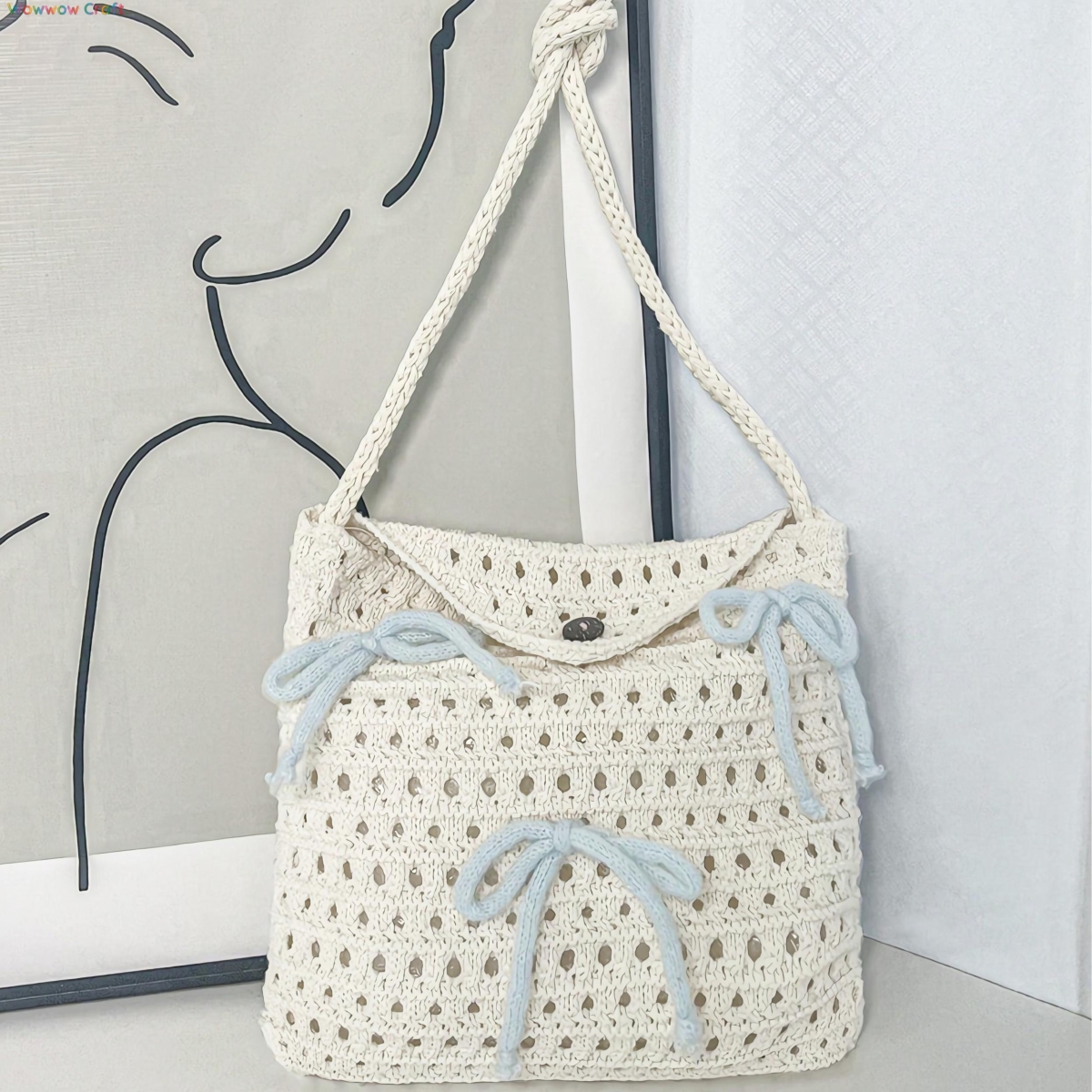 Crochet Bags,Crossbodies,Clear bow white crochet mini bag - Crochet crossbody bag